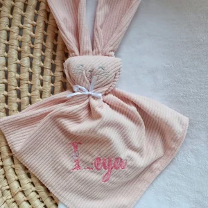 Doudou lapin yeux avec oreilles velours rose