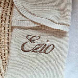 Couverture en maille beige - personnalisable -