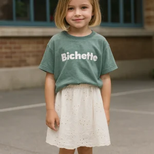 Jupe brodée beige clair