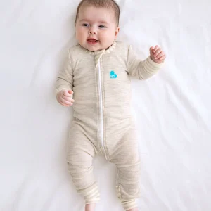 Barboteuse Laine Mérinos Rayures Avoine