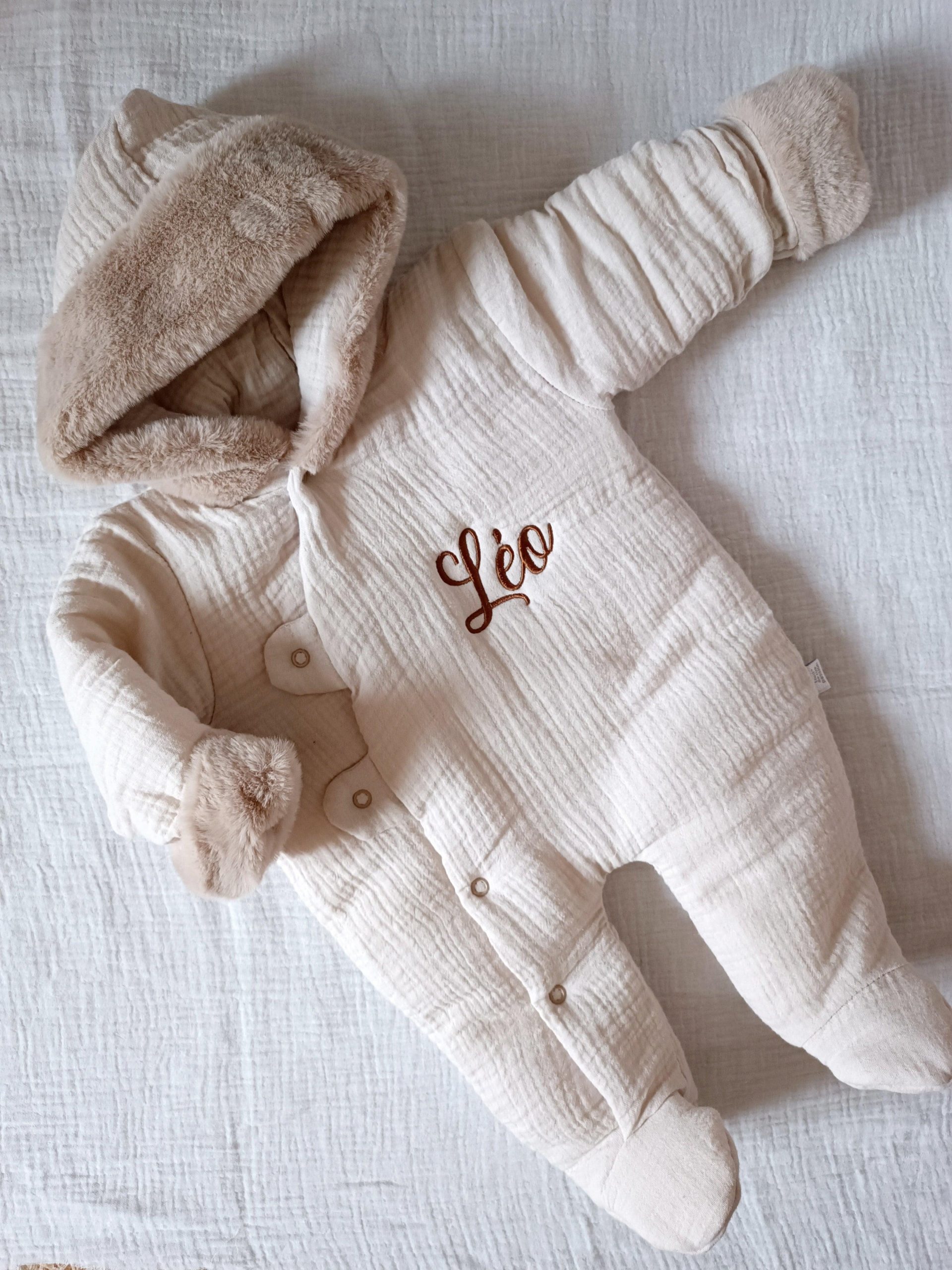 Combinaison pilote en gaze de coton fourrure beige - personnalisable - plusieurs tailles - – Image 2