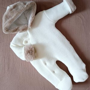 Combinaison pilote en tricot blanc et fourrure - personnalisable - plusieurs tailles