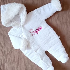 Combinaison pilote en gaze de coton fourrure blanc  - personnalisable -