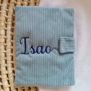 Protège carnet de santé velours bleu gris - personnalisable -