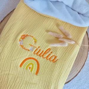 Couverture en gaze de coton et polaire jaune 90*90