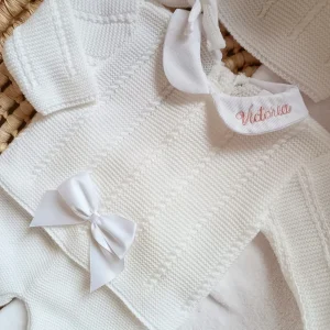 Ensemble complet blanc avec noeud satiné blanc - plusieurs tailles - personnalisable -