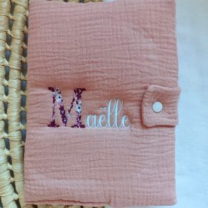 Protège carnet de santé en gaze de coton terracotta - personnalisable -
