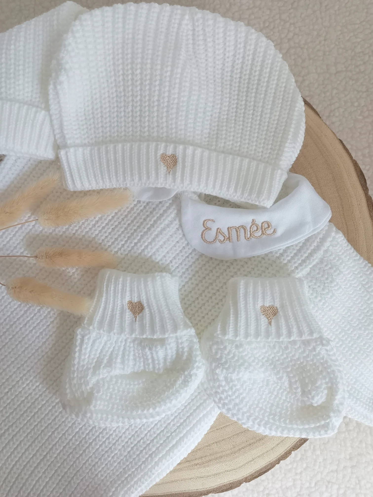 Combinaison maille blanc avec col blanc - 0/3 mois 3/6 mois et 9/12 mois - personnalisable – Image 7