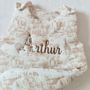 Gigoteuse molletonée en gaze de coton safari tons beige - personnalisable -