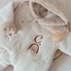 Combinaison pilote en gaze de coton fourrure beige - personnalisable - plusieurs tailles -