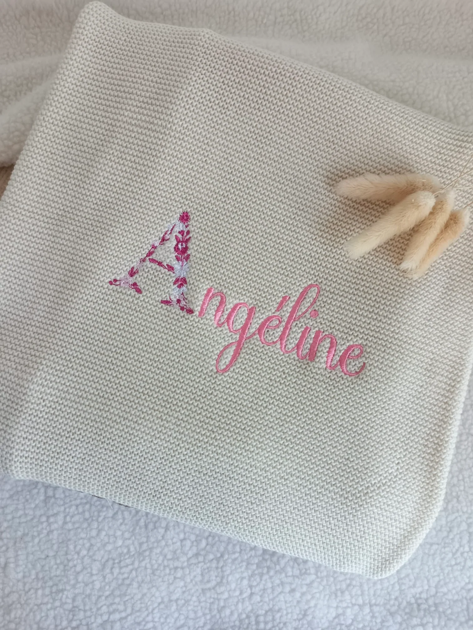 Couverture en maille beige - personnalisable - – Image 3