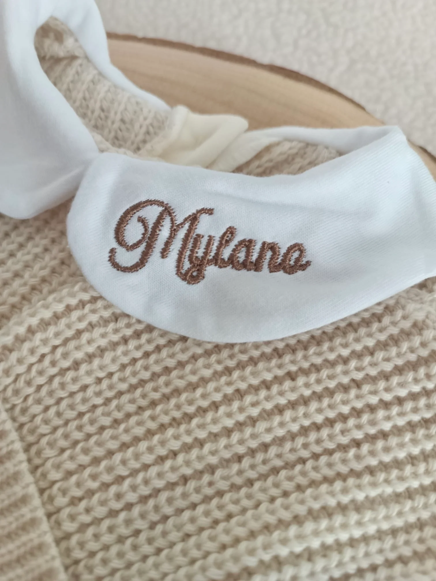 Combinaison maille beige avec col blanc - 0/3 mois 3/6mois et 9/12 mois - personnalisable – Image 2