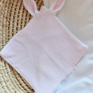 Doudou lange gaze de coton et polaire - rose - personnalisable -