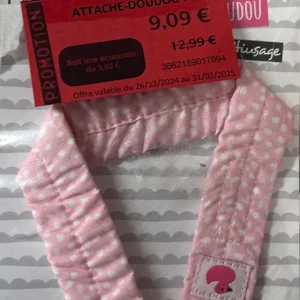 Attache doudou pour bébé BB&Co pois rose