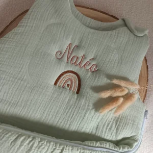 Gigoteuse molletonée en gaze de coton vert sauge