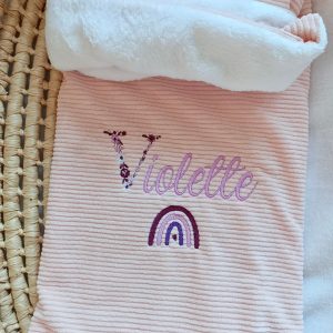 Couverture velours rose et polaire blanc - personnalisable -
