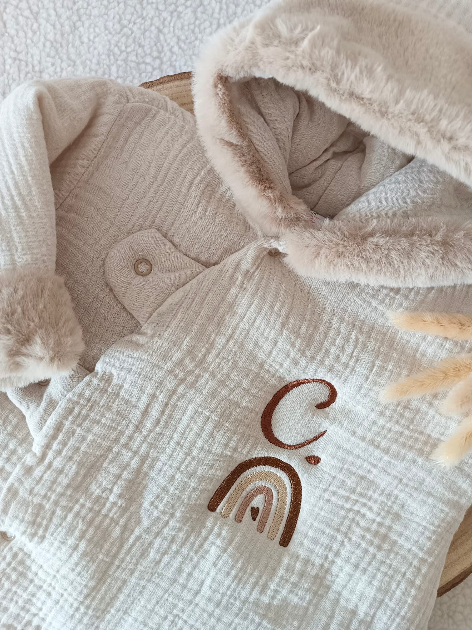 Combinaison pilote en gaze de coton fourrure beige - personnalisable - plusieurs tailles - – Image 3