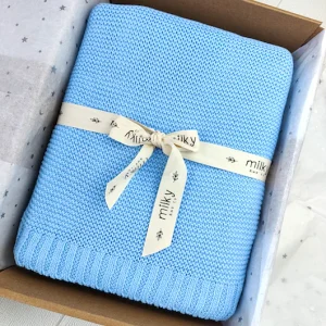 Couverture maille bleu personnalisée