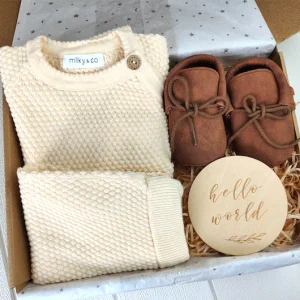 Coffret ensemble maille écru marron