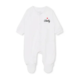 Pyjama naissance velours blanc personnalisé