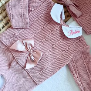 Ensemble complet vieux rose avec noeud satiné vieux rose - plusieurs tailles - personnalisable -