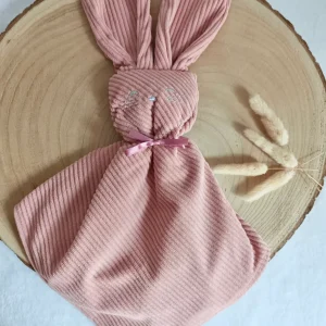 Doudou lapin yeux avec oreilles velours terracotta