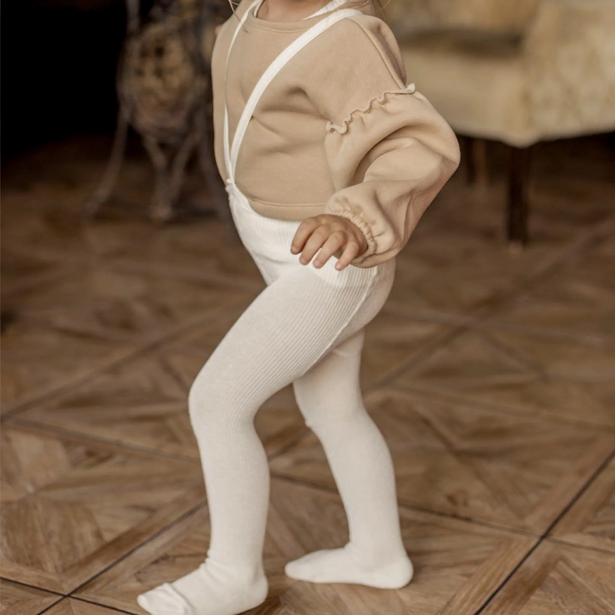 Collant bretelle coton Crème – Image 3