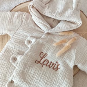 Combinaison pilote en gaze de coton beige avec oreilles - personnalisable - plusieurs tailles -