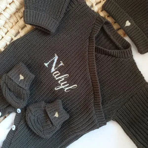 Combinaison maille marron, croisé, 0/3 mois, 3 pièces - personnalisable -