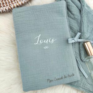 Protège carnet de santé vert gris