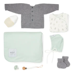 Coffret de naissance douceur mérinos - Imprimé vert