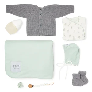 Coffret de naissance douceur mérinos - Imprimé vert
