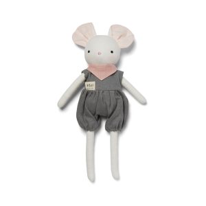 Peluche souris personnalisable, lin blanc, foulard rose