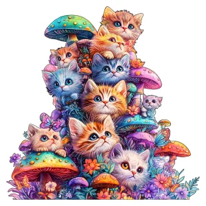 Puzzle en Bois Chattons Mignon 🍄🐱 | Cadeau Irrésistible