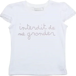 T-shirt Interdit De Me Gronder Strassita blanc Strass fushia