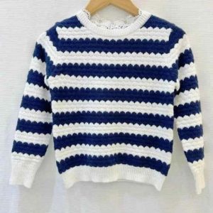 Pull col dentelle rayée