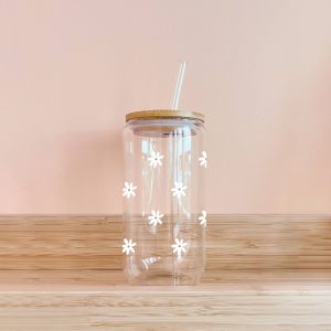 Verre boho avec paille | Mini daisy blanc