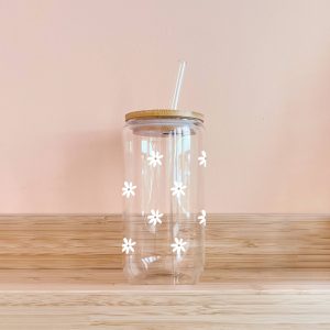 Verre boho avec paille | Mini daisy blanc