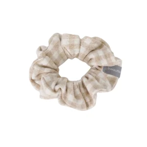 Chouchou élastique à cheveux en coton | Vichy beige