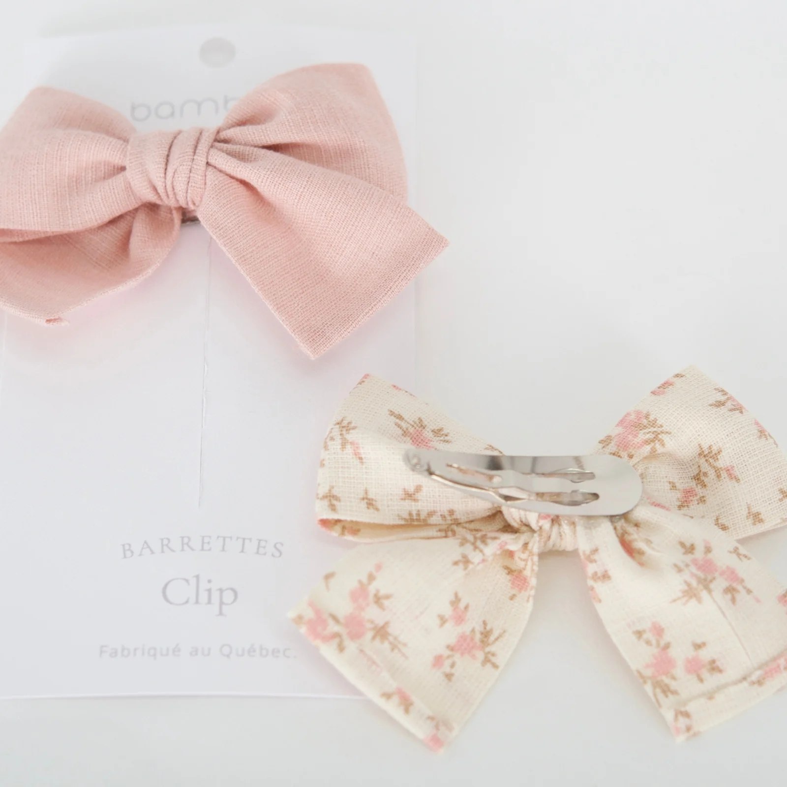 Duo de barrettes en tissu pour enfants | Rose & crème – Image 2