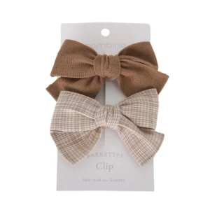 Duo de barrettes en tissu pour enfants | Marron & beige vichy