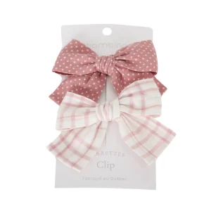 Duo de barrettes en tissu pour enfants | Rose à pois & Crème vichy