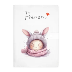 Protège carnet de santé personnalisable "Lapin écharpe"