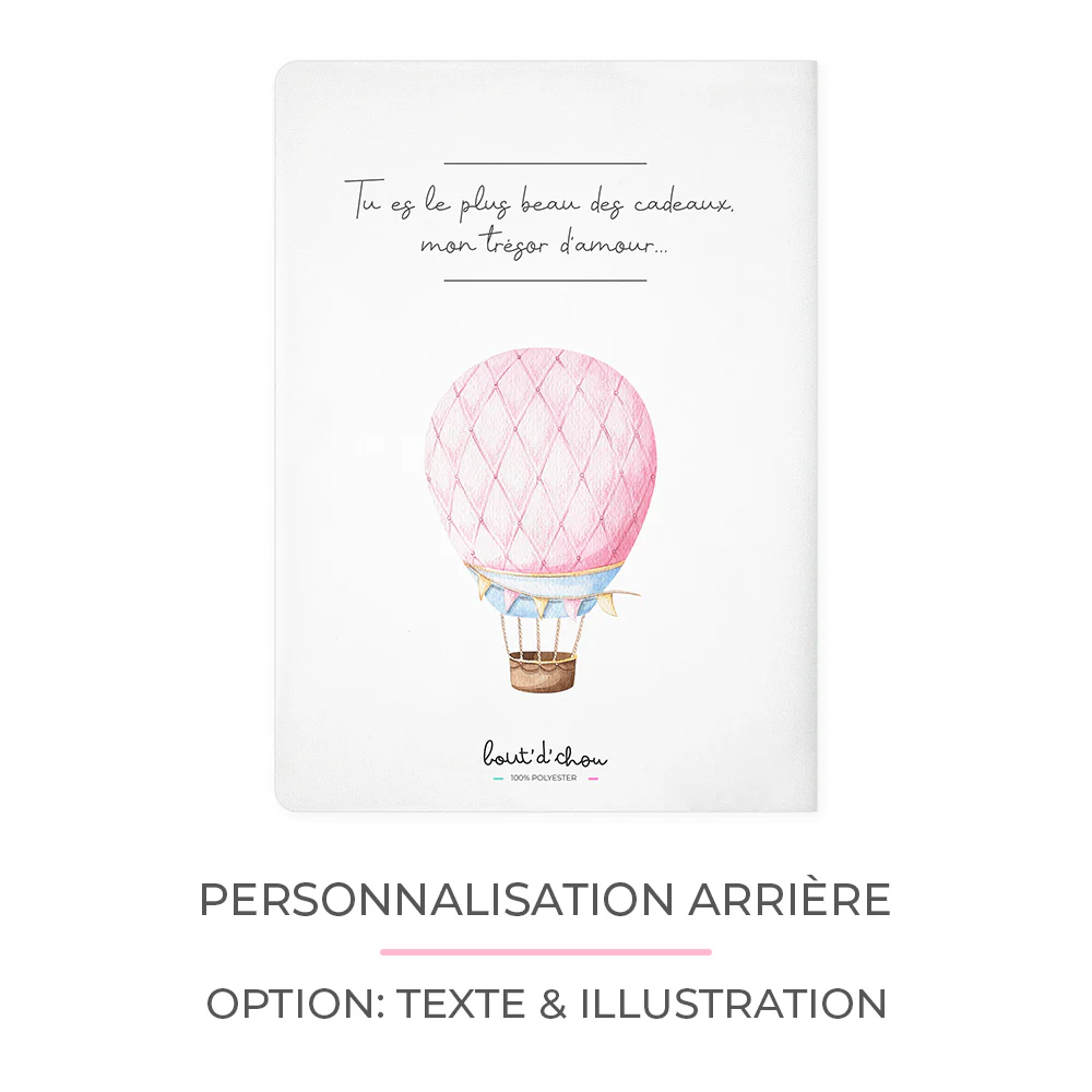 Protège carnet de santé personnalisable "Montgolfière Rose" – Image 3