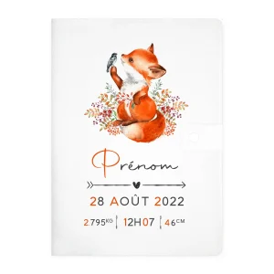 Protège carnet de santé personnalisable "Renard et oiseau"