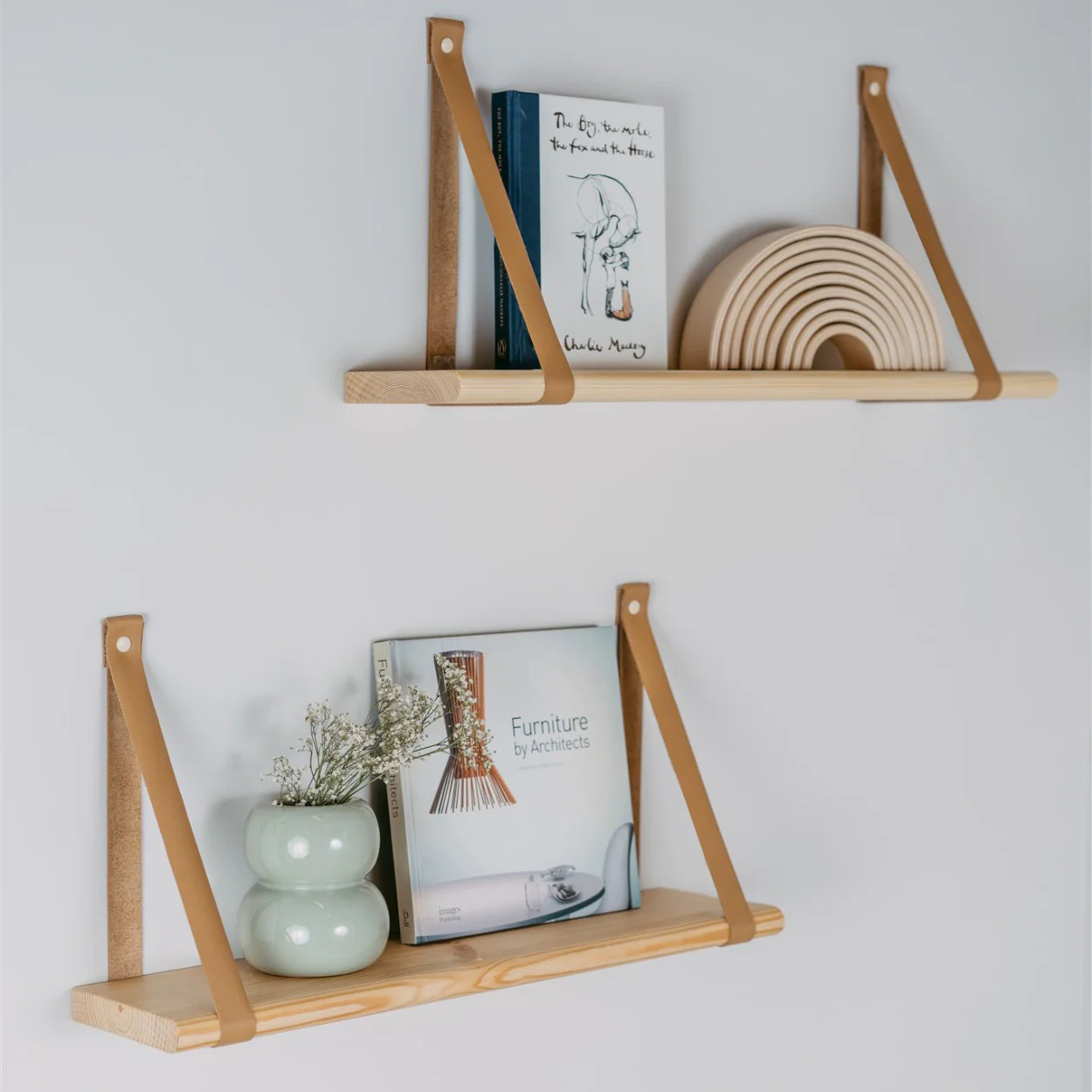 Étagère murale 60 cm – sangles en cuir – Image 4