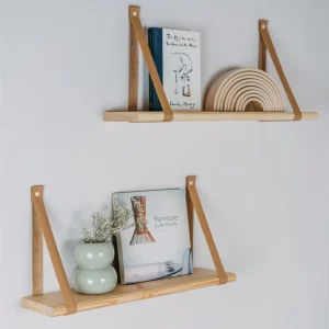 Étagère murale 70 cm – sangles en cuir