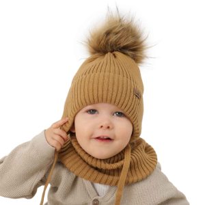 Ensemble bonnet et snood avec pompon garçon