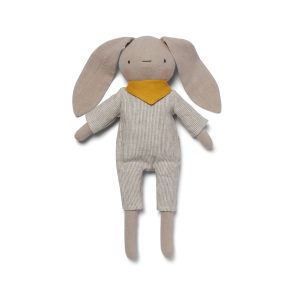 Peluche Lapin en lin beige & taupe rayé