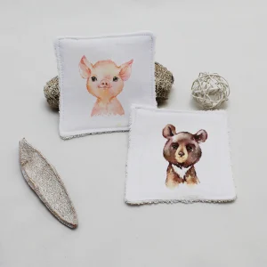 Lingette lavable "Cochon et Ours brun"